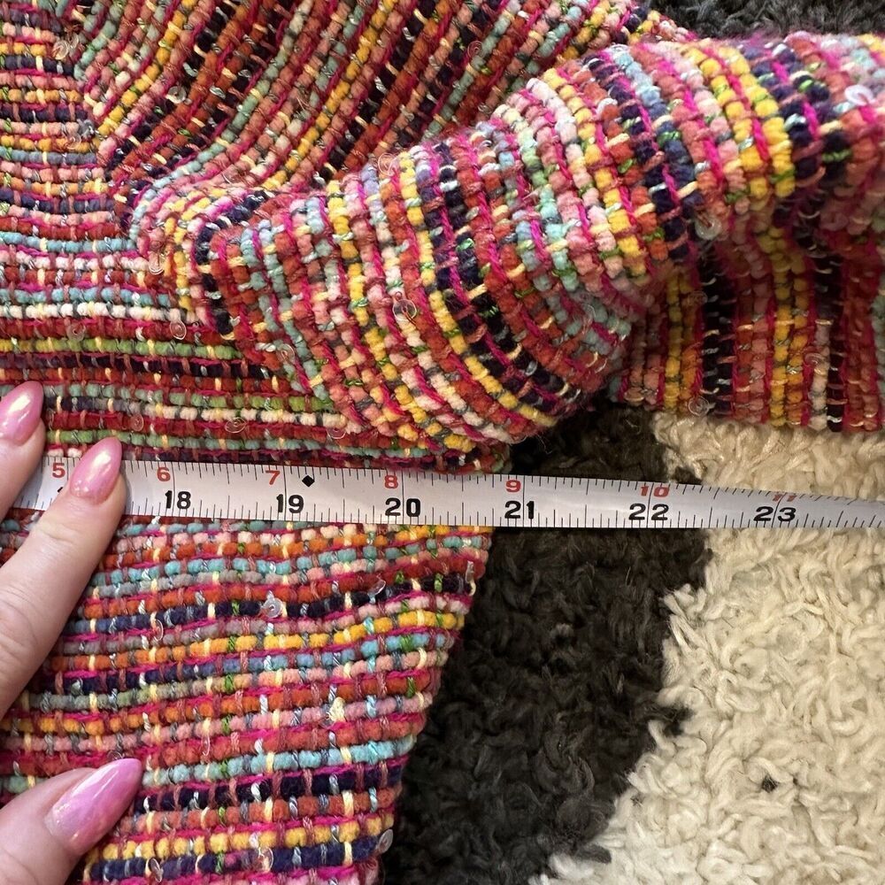 Vintage Anage Pink Colorful Tweed Blazer Jacket Size Large Rainbow Flower Fringe - Picture 9 of 15